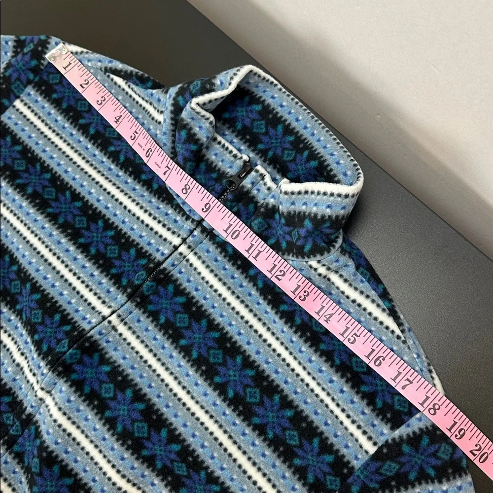 Women’s Gear Blue Fleece Snowflake Stripe Print Full Zip Light Jacket L‎ Pockets